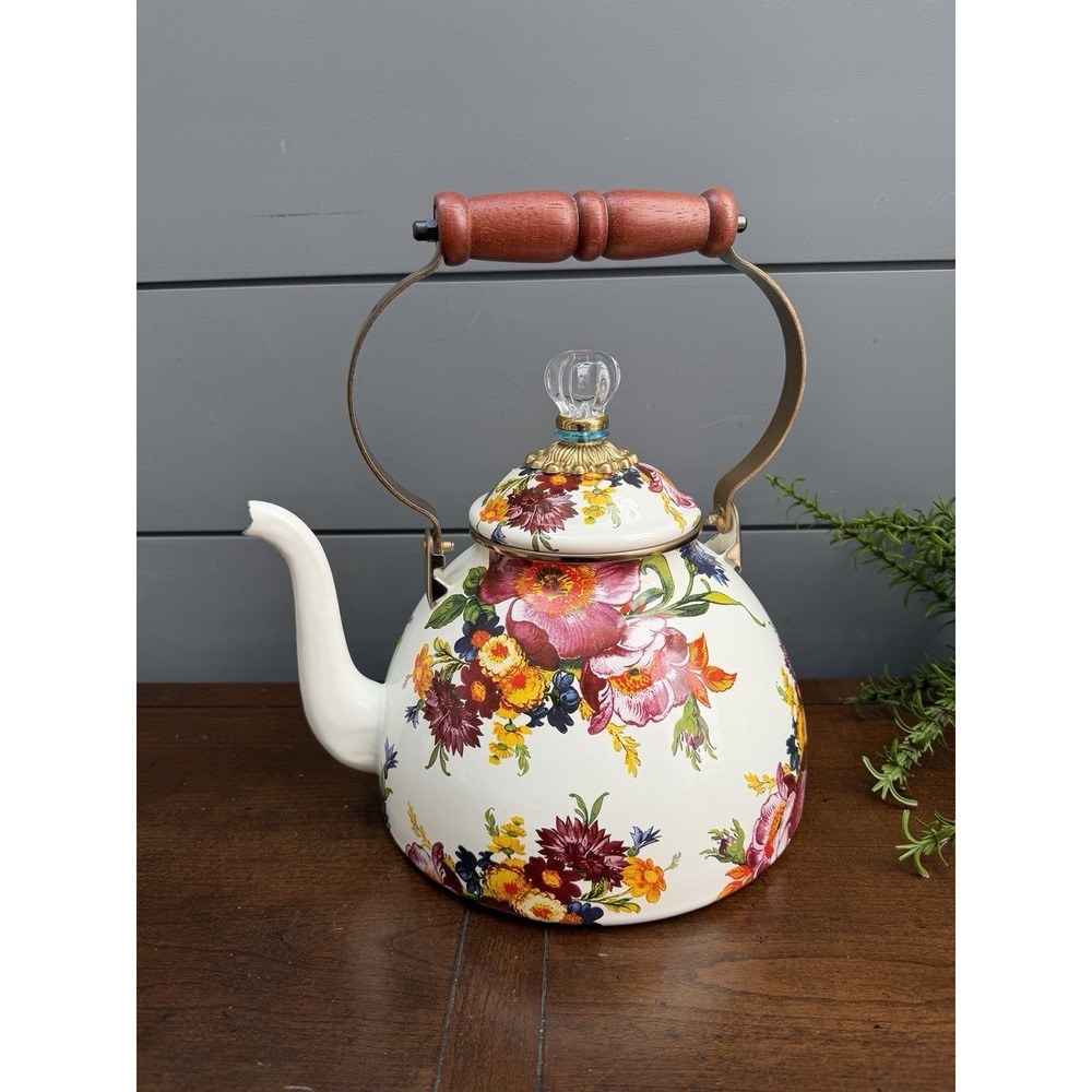 MacKenzie-Childs Flower Market Tea Kettle NWOB Used For Decor Only!